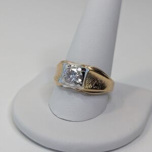 14k Heavy Gold Electroplated Two Tone Vintage Ring 12 - Chunky Statement